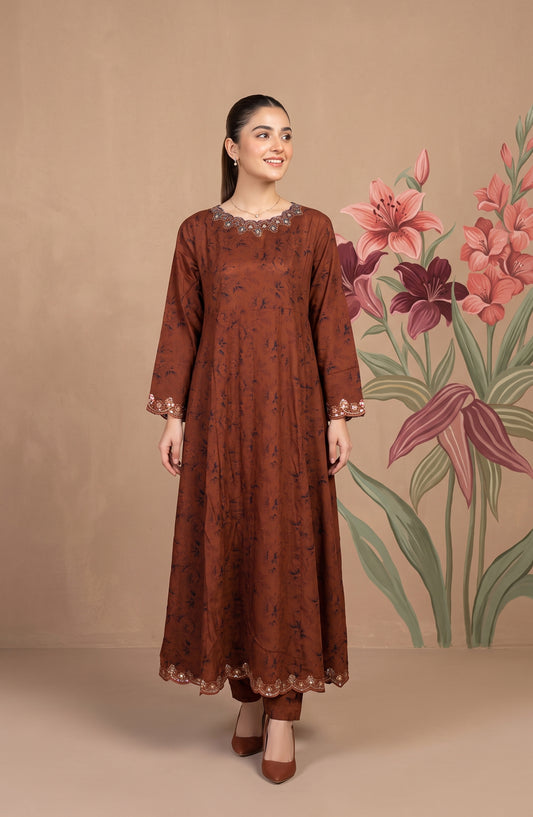 Kashf by Amna Khadija Embroidered Staple Stitched 2 Piece Suit - D-6329 - TF26KF - Brown - Fancy Collection