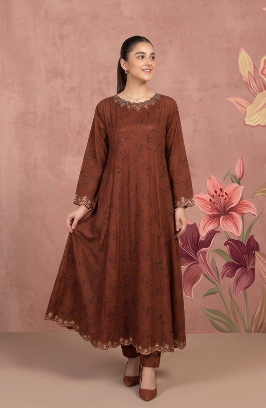 Kashf by Amna Khadija Embroidered Staple Stitched 2 Piece Suit - D-6329 - TF26KF - Brown - Fancy Collection