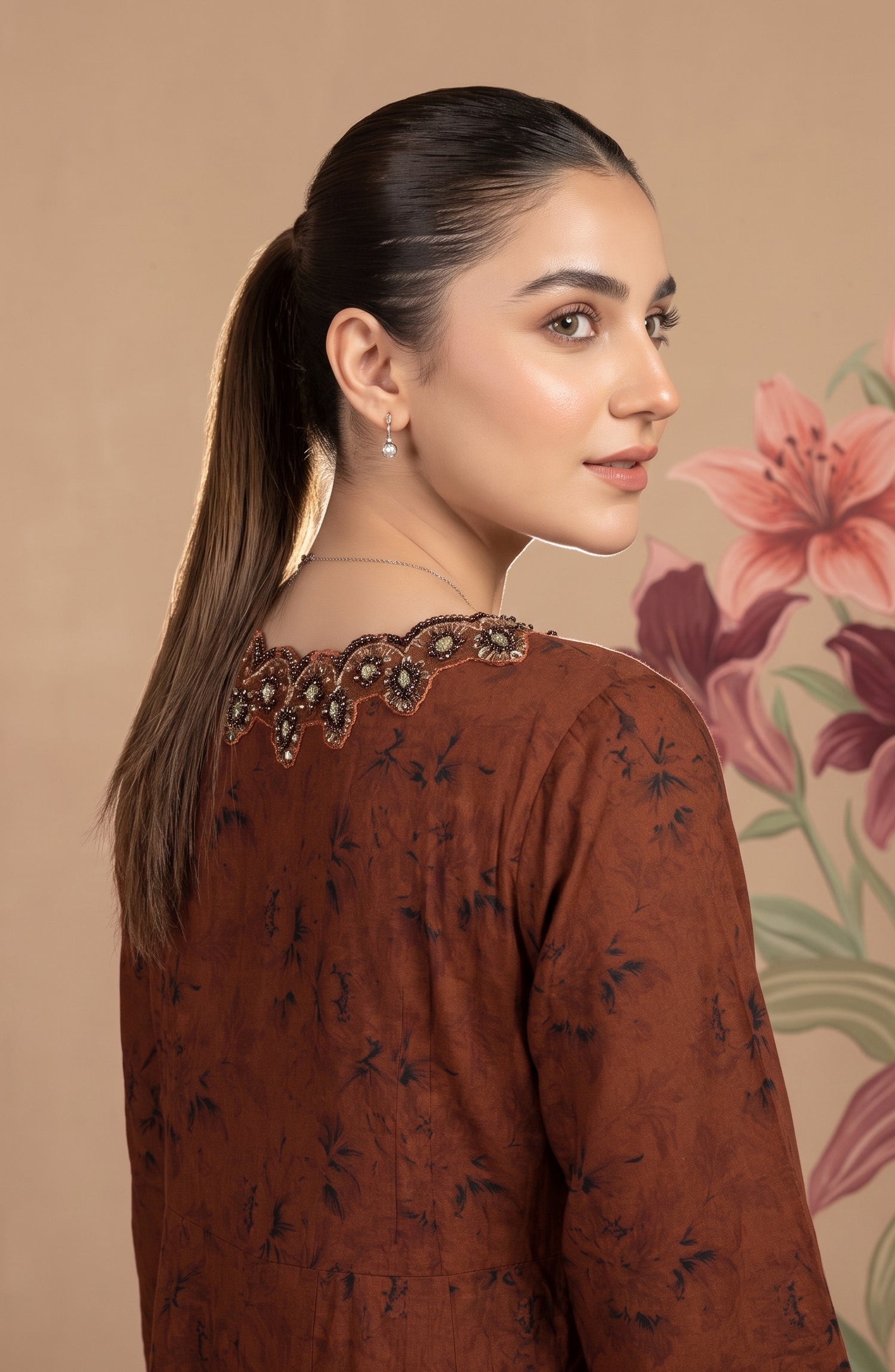 Kashf by Amna Khadija Embroidered Staple Stitched 2 Piece Suit - D-6329 - TF26KF - Brown - Fancy Collection