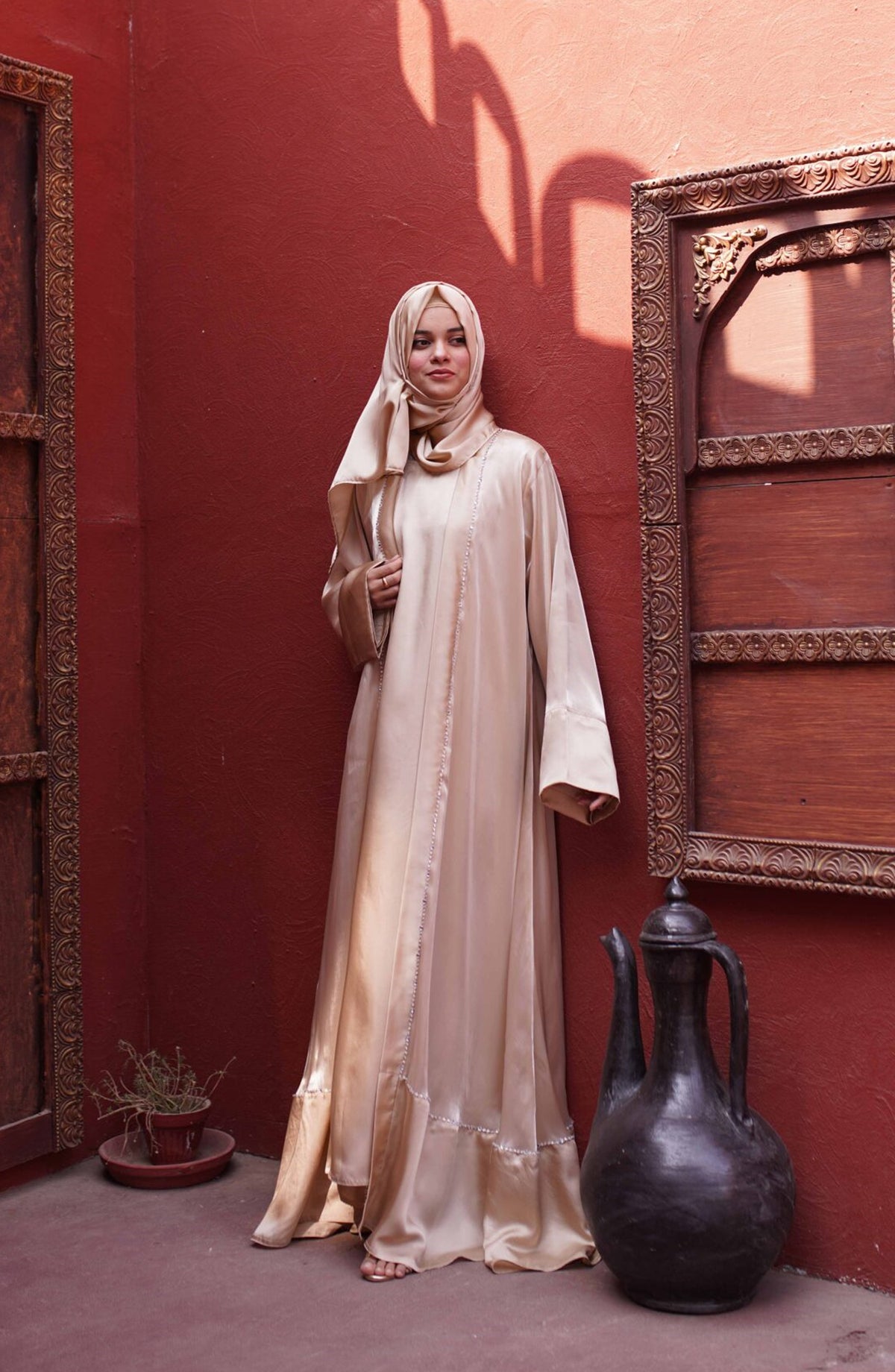 La Khilaba Luxury Wear Printed Lava Organza, Silk Inner Dress - Gold Luxe Abaya - LKH25LWR - Abaya Collection