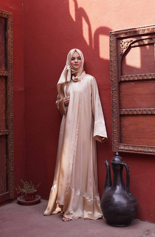 La Khilaba Luxury Wear Printed Lava Organza, Silk Inner Dress - Gold Luxe Abaya - LKH25LWR - Abaya Collection