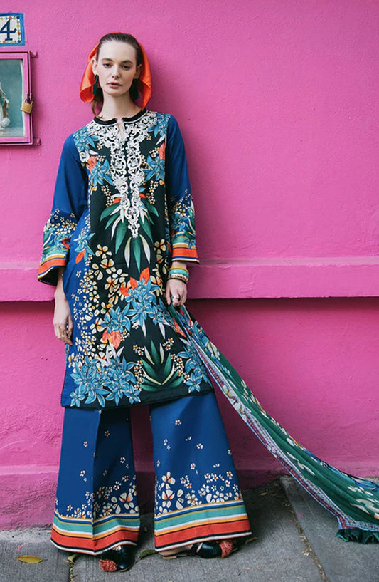 Hemline by Mushq Embroidered Lawn Unstitched 3 Piece Suit - Life of Irises - MQ25LDHP - Blue - Summer Collection