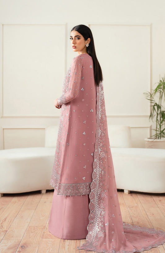 Farasha Luxury Essence Formals Embroidered Chiffon Unstitched 3 Piece Suit - Mauve Light - FSH25EF - Pink - Festive Collection