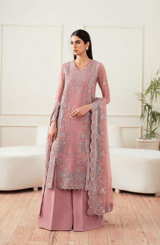 Farasha Luxury Essence Formals Embroidered Chiffon Unstitched 3 Piece Suit - Mauve Light - FSH25EF - Pink - Festive Collection