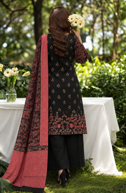 Aveline by Amna Khadija Winter Dyed Wool Printed Unstitched 3 Piece Suit - AKAW-05 - AM26AWE - Black - Winter Collection