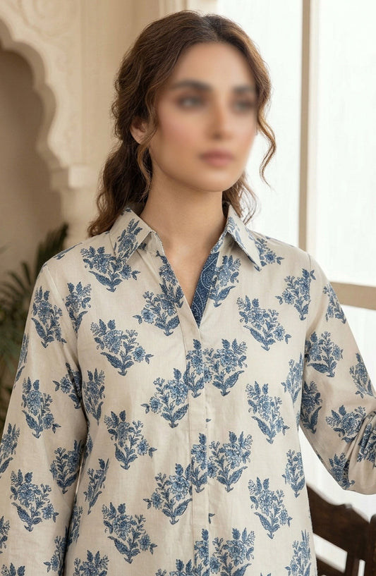 Amna Khadija Dastan Sunset Soiree Lawn Stitched 2 Piece Suit - AKPD-02 - AKP26TAAN - Blue - Summer Collection