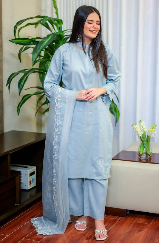 TNG Embroidered Self Jacquard Stitched 3 Piece Suit - AR-001800 Anoosha - TNG25EC - Blue - Festive Collection