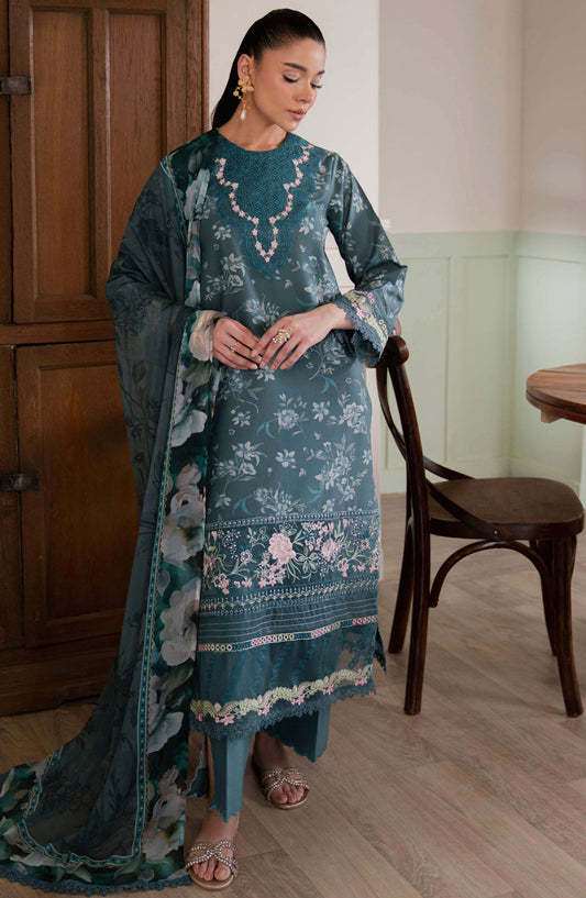 Neeshay Embroidered Lawn Unstitched 3 Piece Suit - Botanic Flow - NSH25SL2 - Blue - Summer Collection