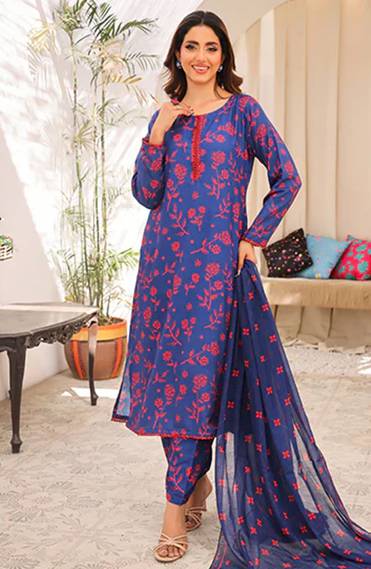 Bloom by Nazmina Printed Lawn Stitched 3 Piece Suit - Brief Horizon (LD-35) - NZM25BL - Blue - Summer Collection