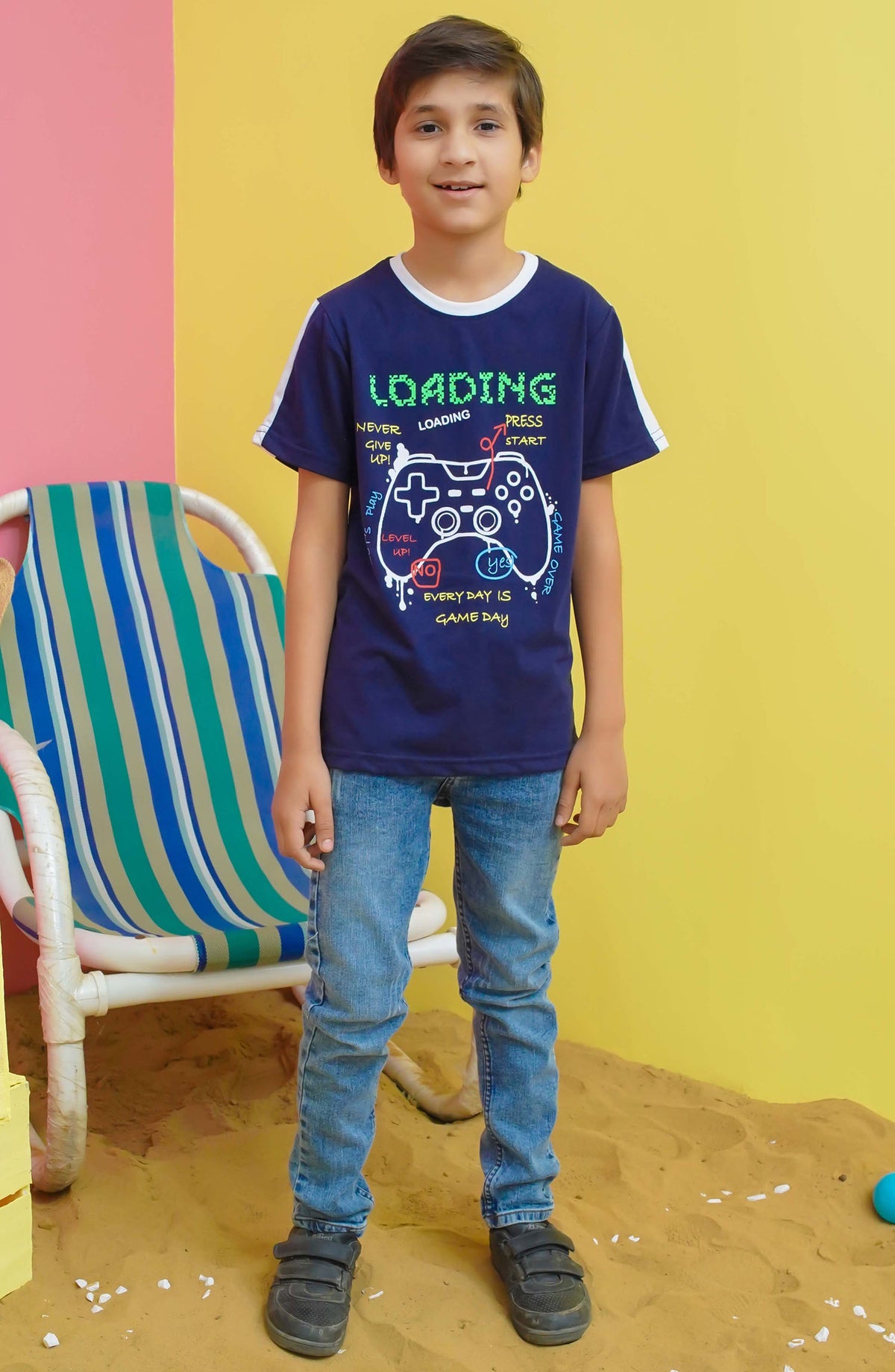 Modest Casual Jersey Stitched T-Shirt - BS2406-Nblu Game Pad Graphic Tee - MOD25STS - Blue - Casual Collection