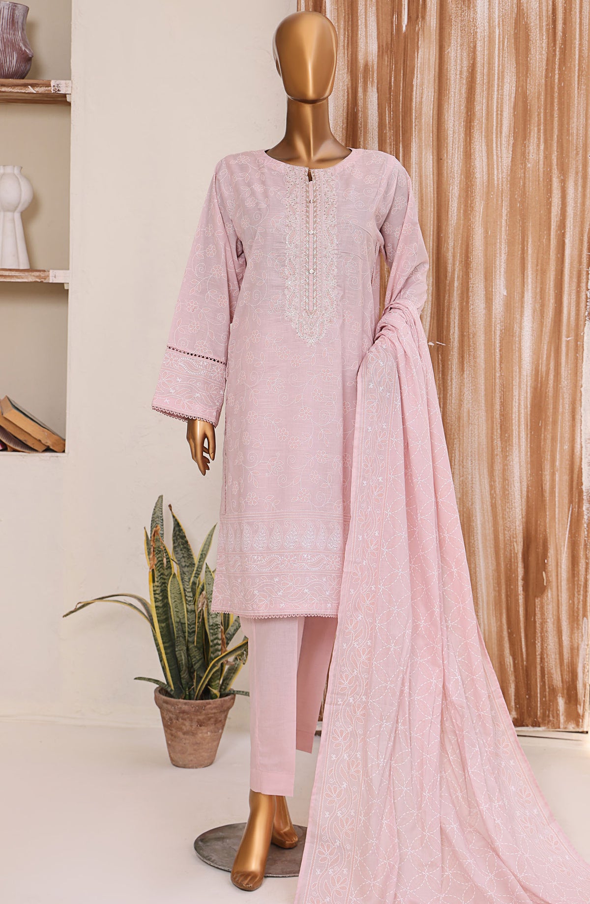 HZ Textile Embroidered Lawn Unstitched 3 Piece Suit - ES-19 - HZ25EESL - Pink - Summer Collection