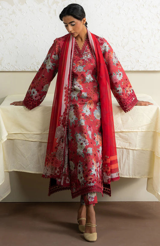 Ayzel Embroidered Lawn Unstitched 3 Piece Suit - Honeyrose - AY25TBM - Red - Summer Collection