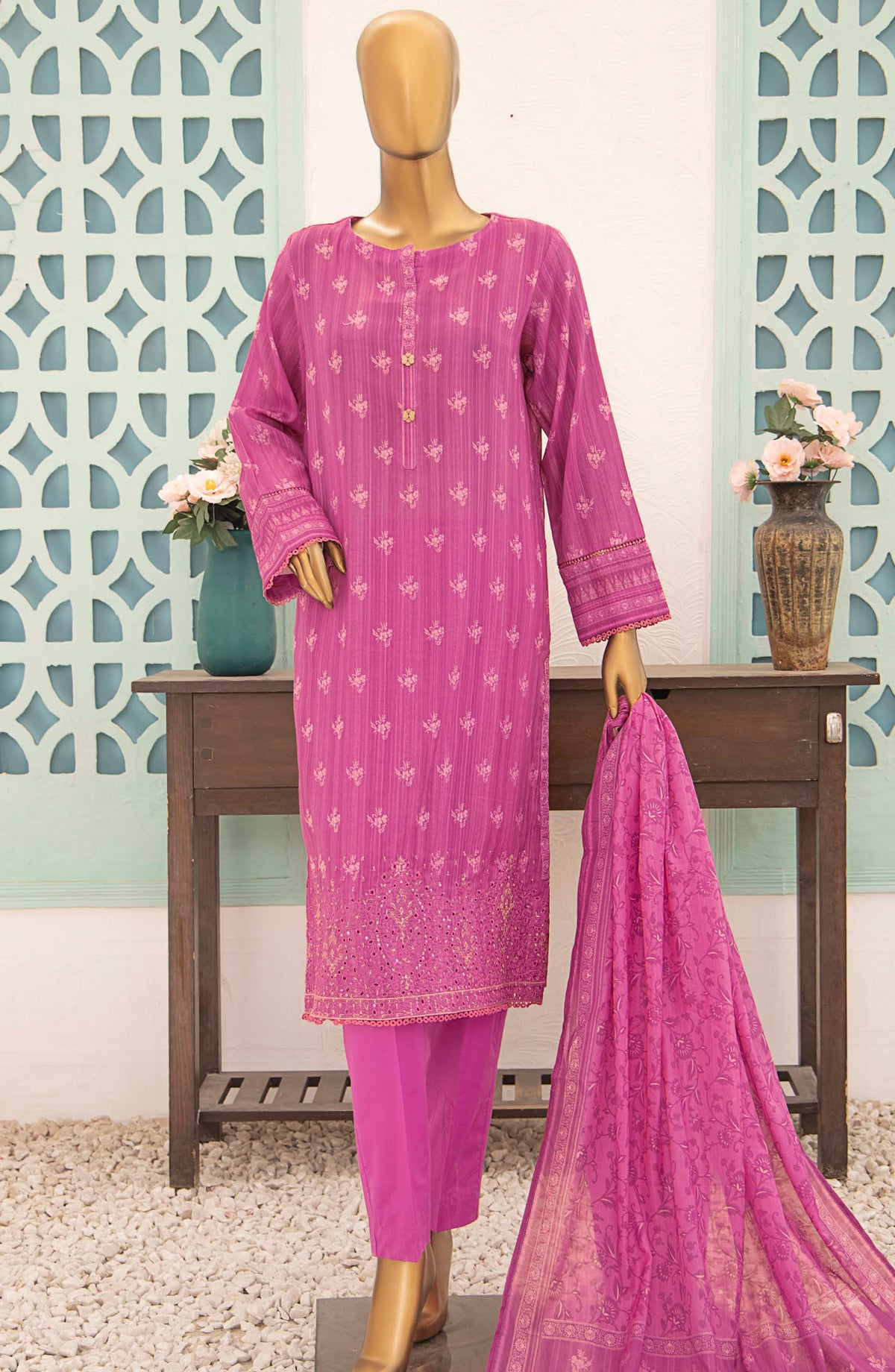 Vital by HZ Textile Embroidered Lawn Unstitched 3 Piece Suit - VEC-216 - HZ25VEBD - Pink - Summer Collection