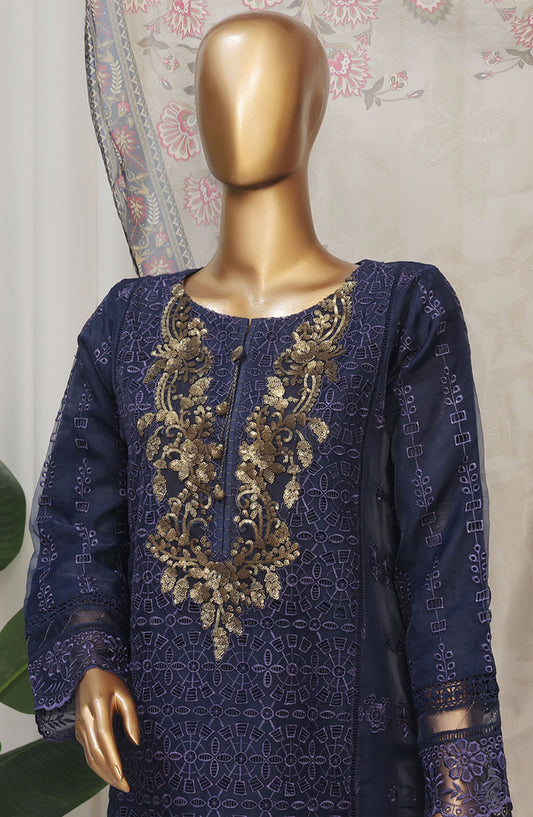 Falsafaa by HZ Textile Embroidered Organza Stitched 3 Piece Suit - HZK-178 Navy - HZ25FHZKV6 - Blue - Festive Collection
