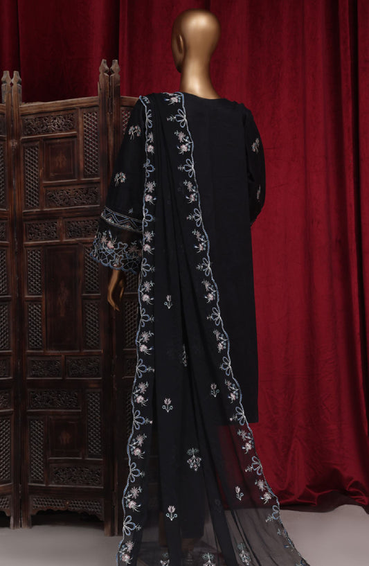 Bin Saeed Embroidered Cotton Stitched 3 Piece Suit - LF-102A - BS25PCV3 - Black - Summer Collection
