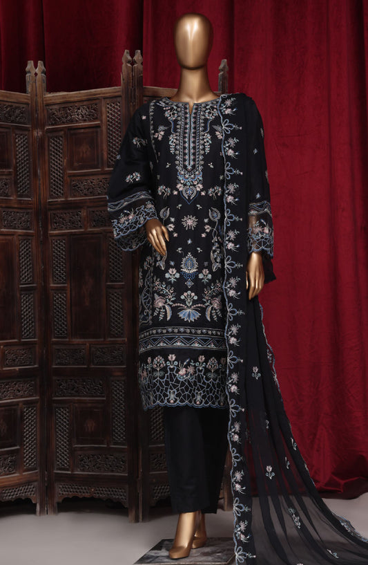 Bin Saeed Embroidered Cotton Stitched 3 Piece Suit - LF-102A - BS25PCV3 - Black - Summer Collection