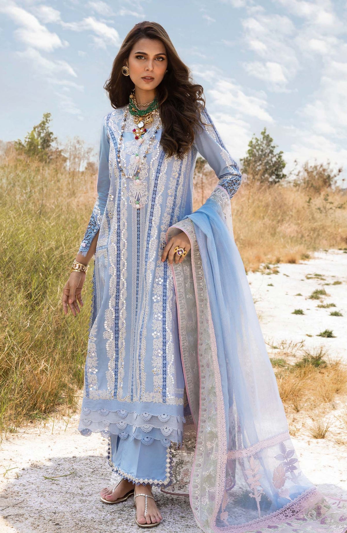 Saira Shakira Embroidered Lawn Unstitched 3 Piece Suit - NADINE-A - SSK25L - Blue - Summer Collection