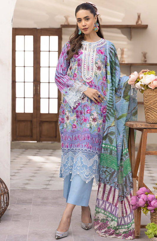 Phoolnagar by NUR Embroidered Lawn Unstitched 3 Piece Suit - NP-05 - NUR25PN - Blue - Summer Collection