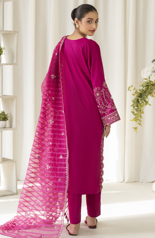 La Rosaa Embroidered Self Cotton Stitched - Orchid 2Pc - LRS25EE - Magenta - Casual Collection