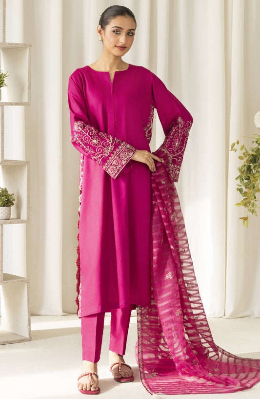 La Rosaa Embroidered Self Cotton Stitched - Orchid 2Pc - LRS25EE - Magenta - Casual Collection