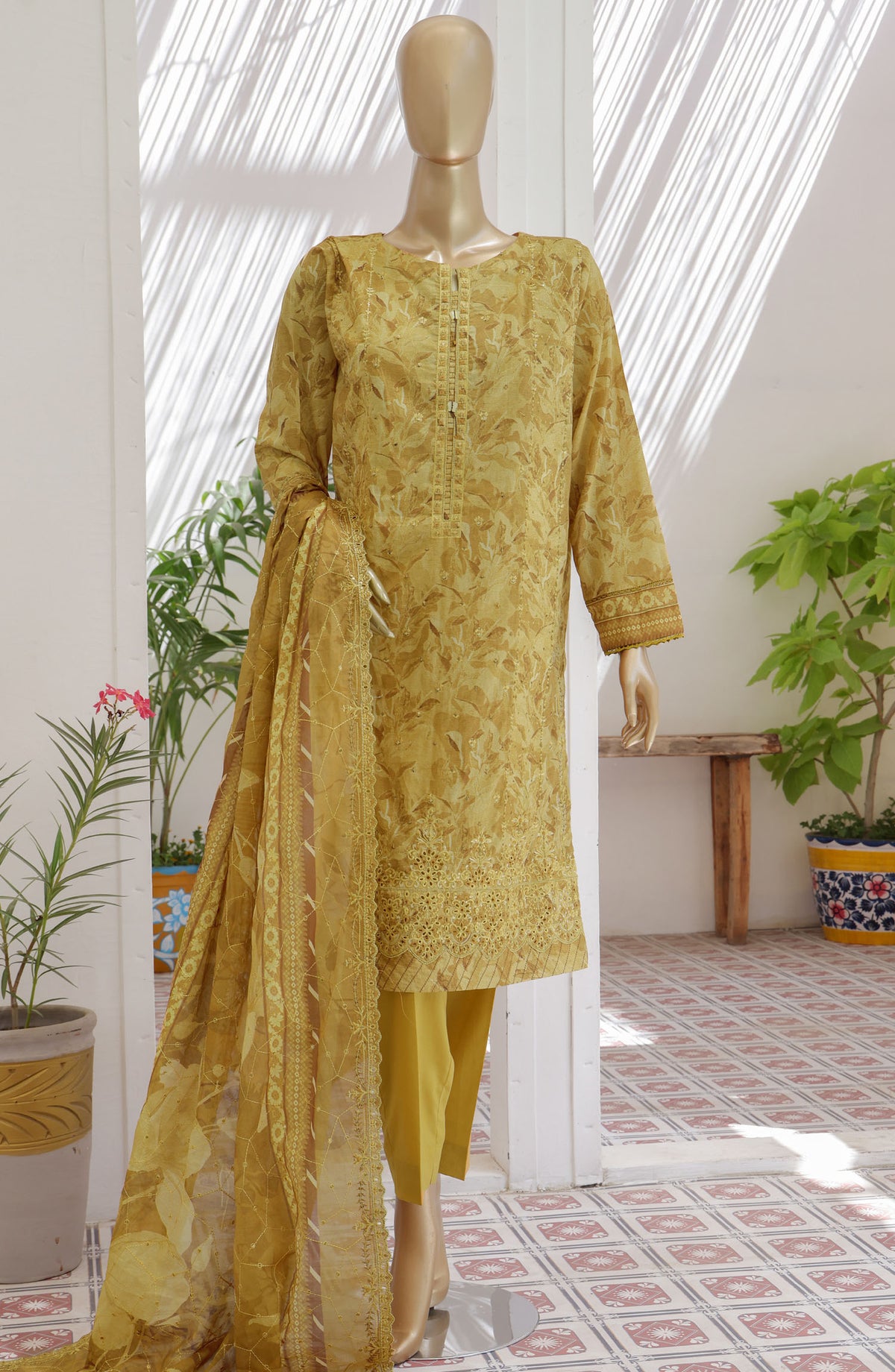 HZ Textile Embroidered Lawn Unstitched 3 Piece Suit - PCE-506 - HZ25PECL - Mustard - Summer Collection
