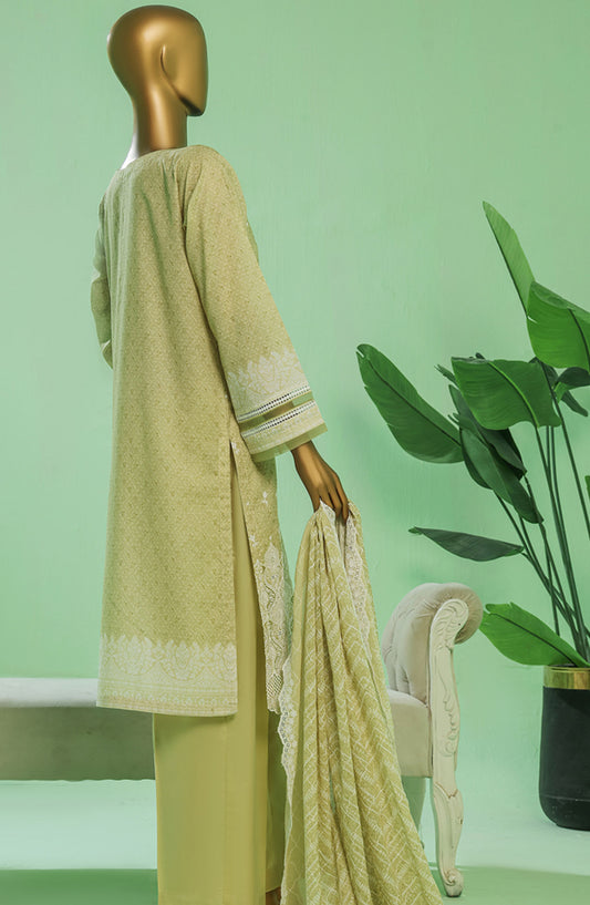 HZ Textile Chikankari Lawn Stitched 3 Piece Suit - PEC-3P-051 Lime Green - HZ25PTKV3 - Green - Eid Collection
