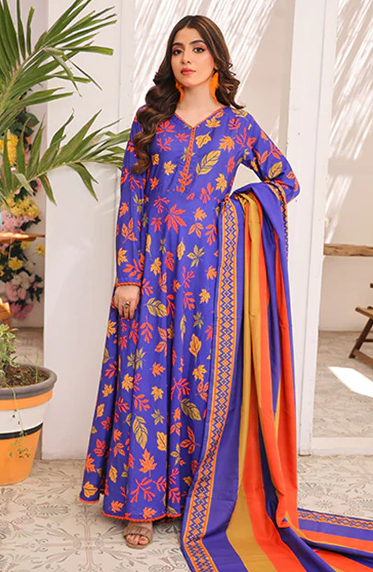Bloom by Nazmina Printed Lawn Stitched 3 Piece Suit - Petal Whirl (LD-43) - NZM25BLV2 - Blue - Summer Collection