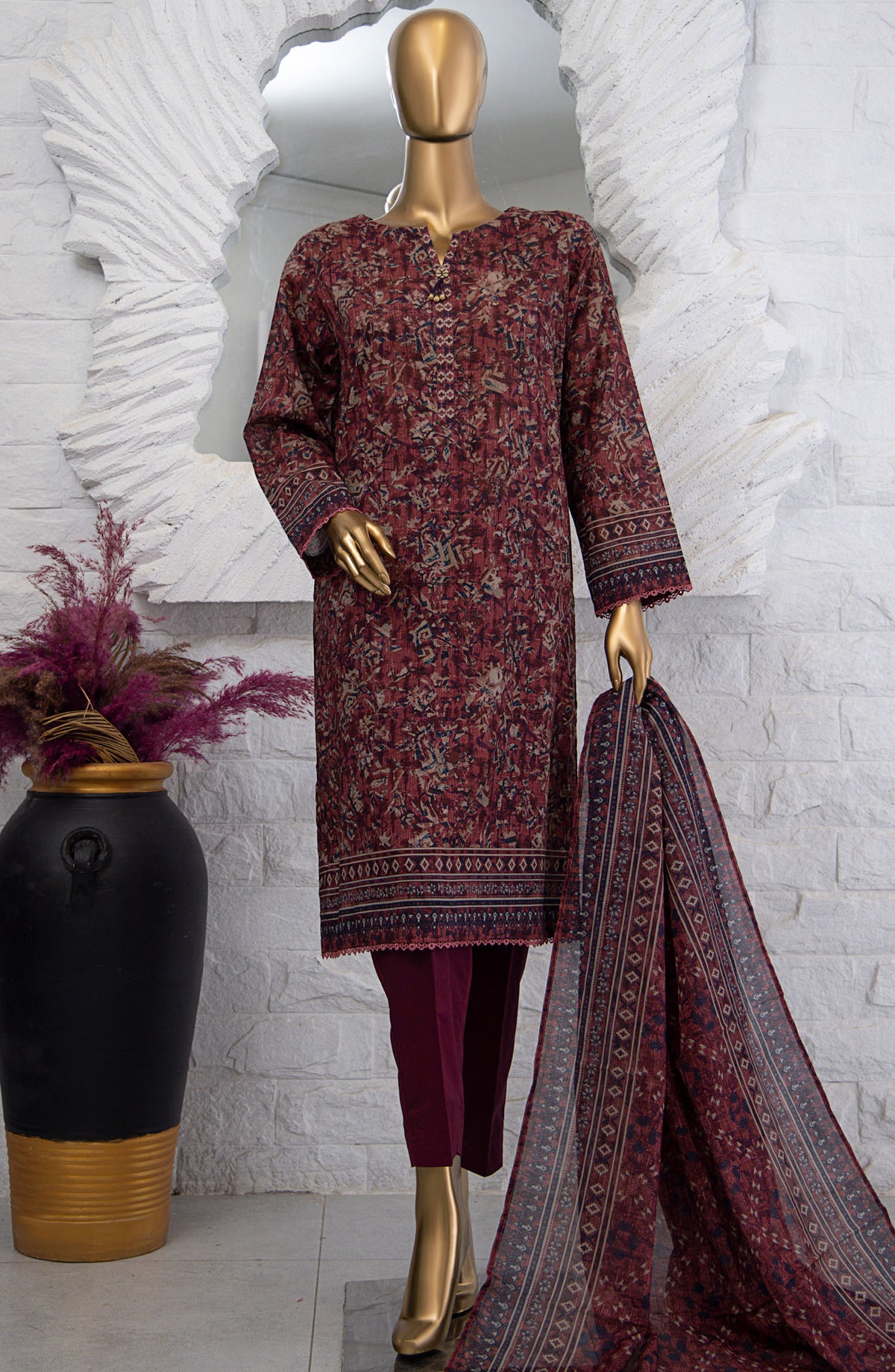 HZ Textile Printed Lawn Unstitched 3 Piece Suit - PPC-205 - HZ25PDPL - Magenta - Summer Collection
