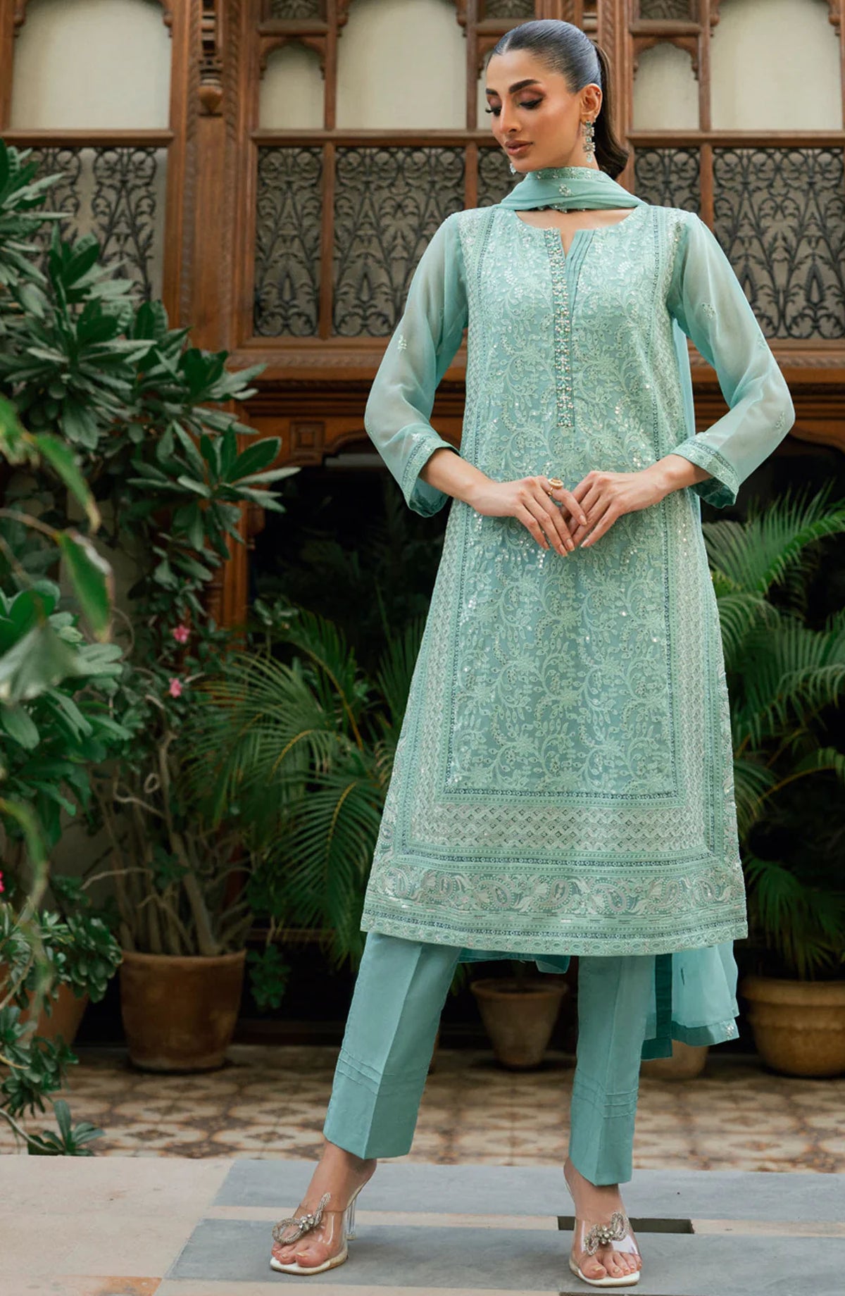 Morbagh by Shamooz Embroidered Chiffon Stitched 3 Piece Suit - Sem-0838 - SMZ25MFC - Green - Festive Collection
