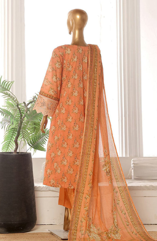 Bin Saeed Embroidered Lawn Stitched 3 Piece Frock - SM-784 - BS25LFV3 - Orange - Summer Collection