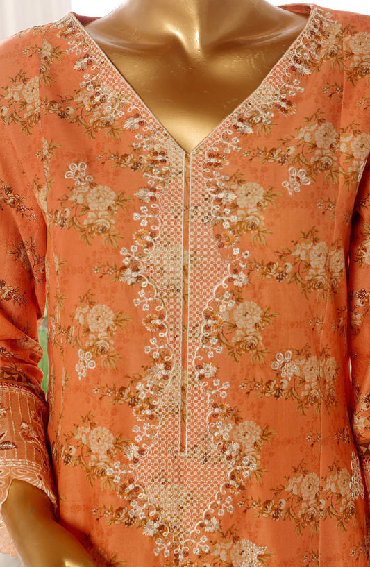 Bin Saeed Embroidered Lawn Stitched 3 Piece Frock - SM-784 - BS25LFV3 - Orange - Summer Collection