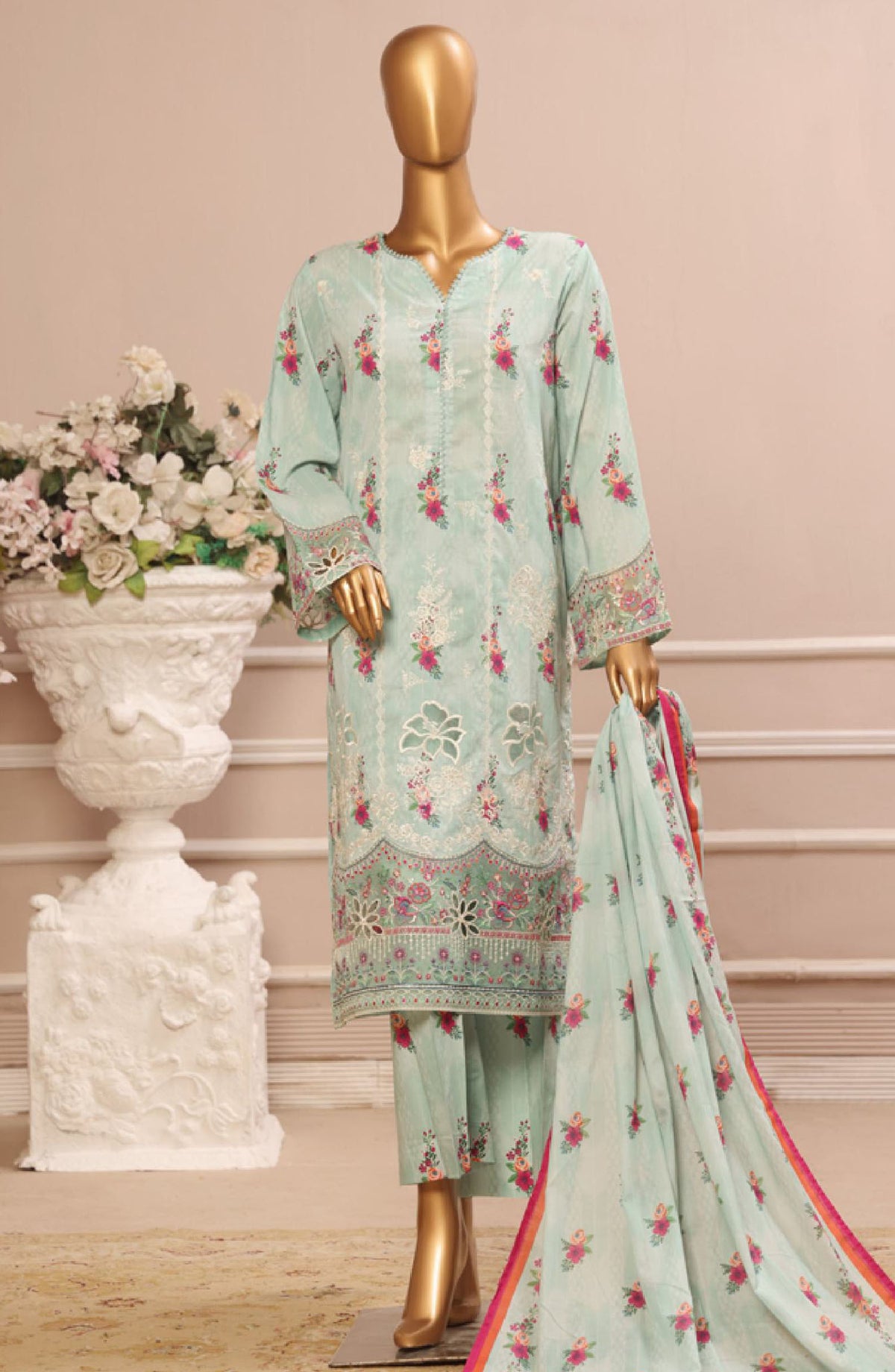 Bin Saeed Embroidered Lawn Stitched 3 Piece Suit - SM-799 - BS25EL3PCV5 - Blue - Summer Collection
