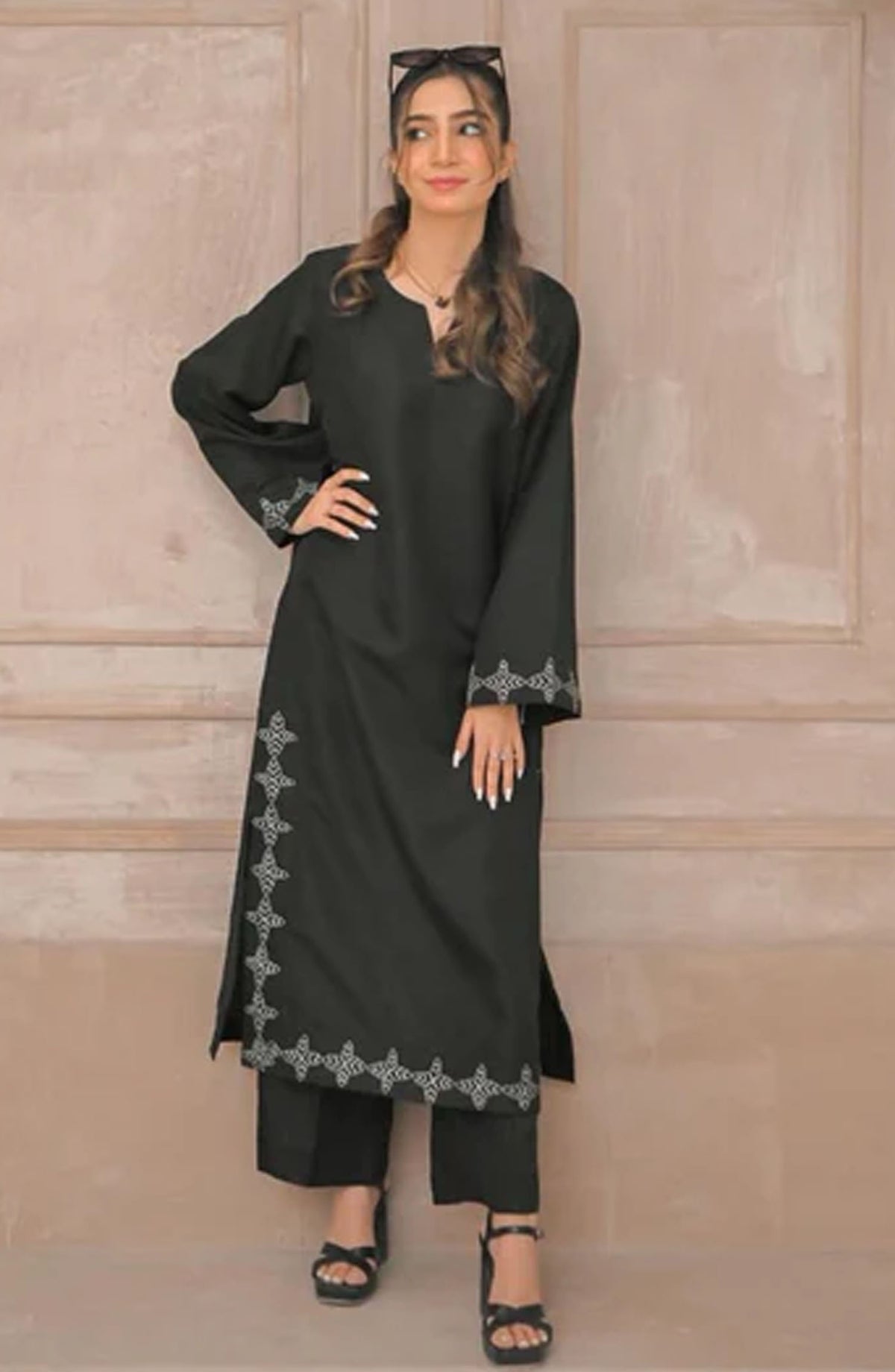 Zauk Rawsilk Stitched 2 Piece Suit - Smoky Black - ZK25FC - Black - Festive Collection