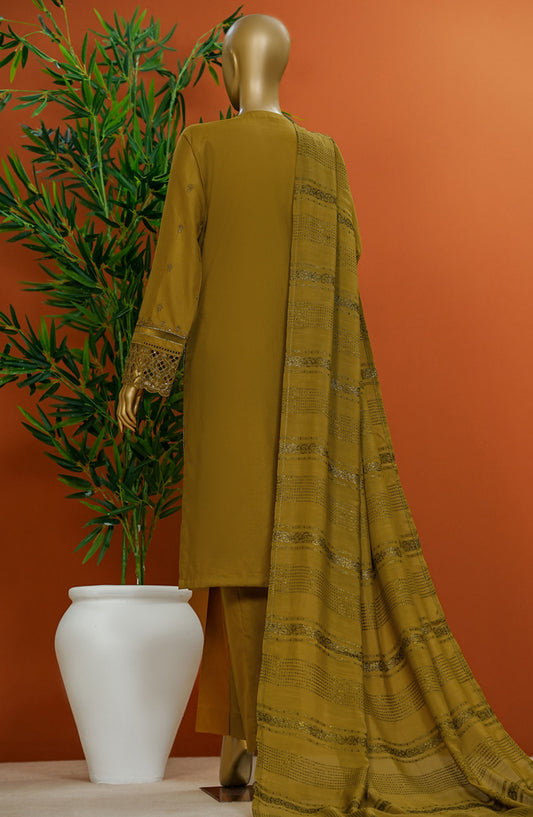 HZ Textile Embroidered Cotton Stitched 3 Piece Suit - SSE-101 Olive - HZ25MUV1 - Brown - Summer Collection