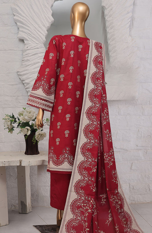 HZ Textile Printed Lawn Stitched 3 Piece Suit - SSP-3P-022 Maroon - HZ25FHGE - Red - Eid Collection
