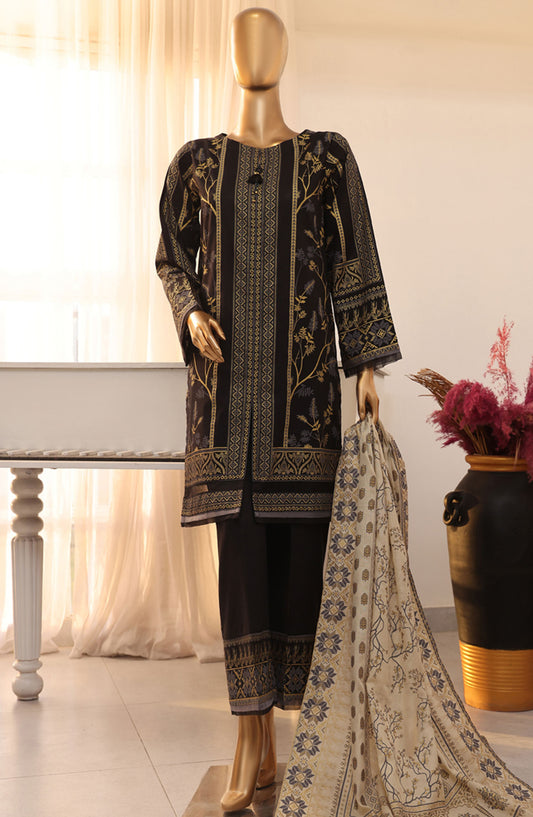HZ Textile Printed Lawn Stitched 3 Piece Suit - SSP-3P-024 Black - HZ25FHGE - Black - Eid Collection