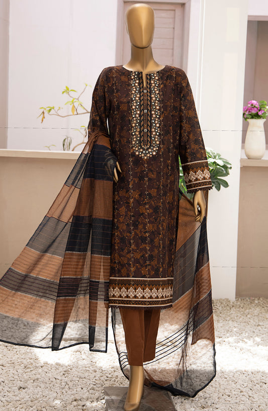 HZ Textile Embroidered Jacquard Unstitched 3 Piece Suit - TJS-1213 - HZ25TJS - Brown - Casual Collection