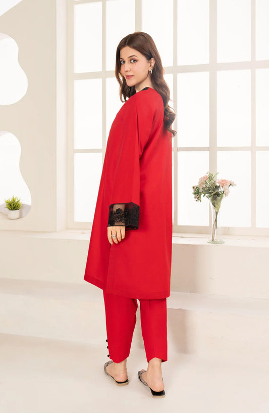 La Rosaa Embroidered Cotton Stitched 2 Piece - Tulip 2Pc - LRS25EE - Red - Eid Collection