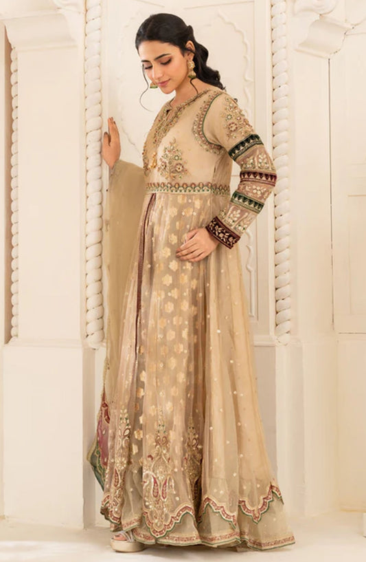 Abrish By Diara Couture Embroidered Net Stitched 3 Piece Suit - US-607 Anarkali - DC25AB - Off White - Formal Collection