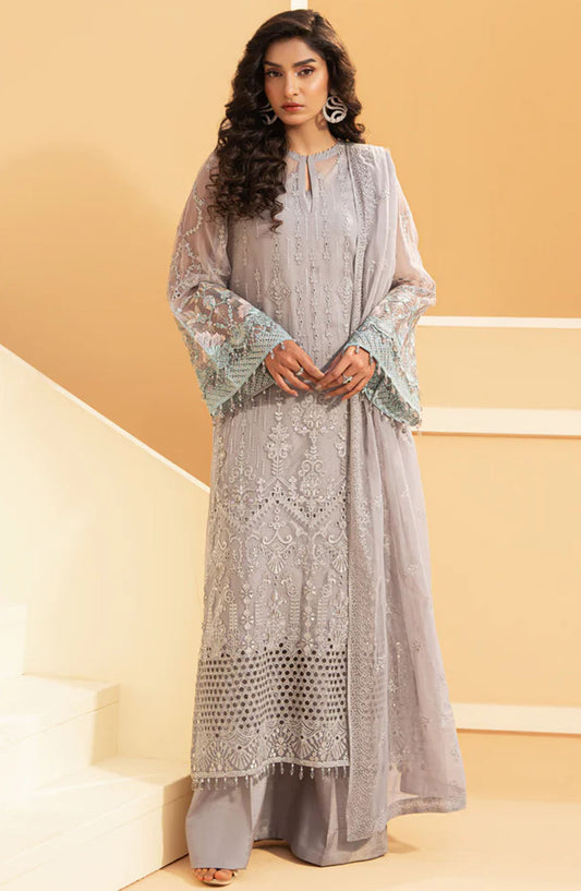 Nikhaar by Lavish Premium Embroidered Chiffon Unstitched 3 Piece Suit - Zinnwaldite - LP25NIK - Grey - Formal Collection