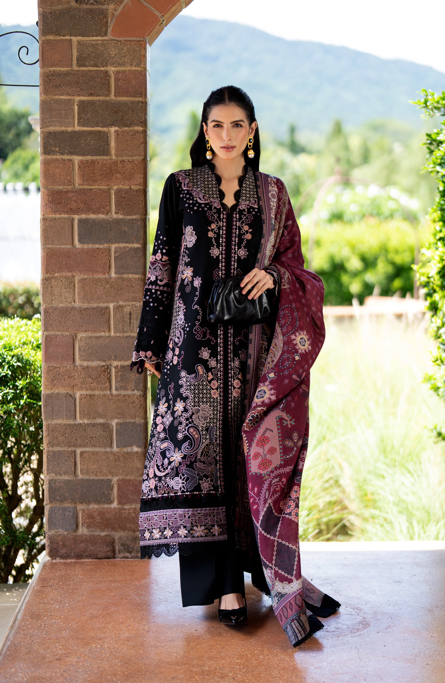 Florent Serenity Embroidered Dobby Unstitched 3 Piece Suit - 06 Noir - FL26SNT - Black - Winter Collection