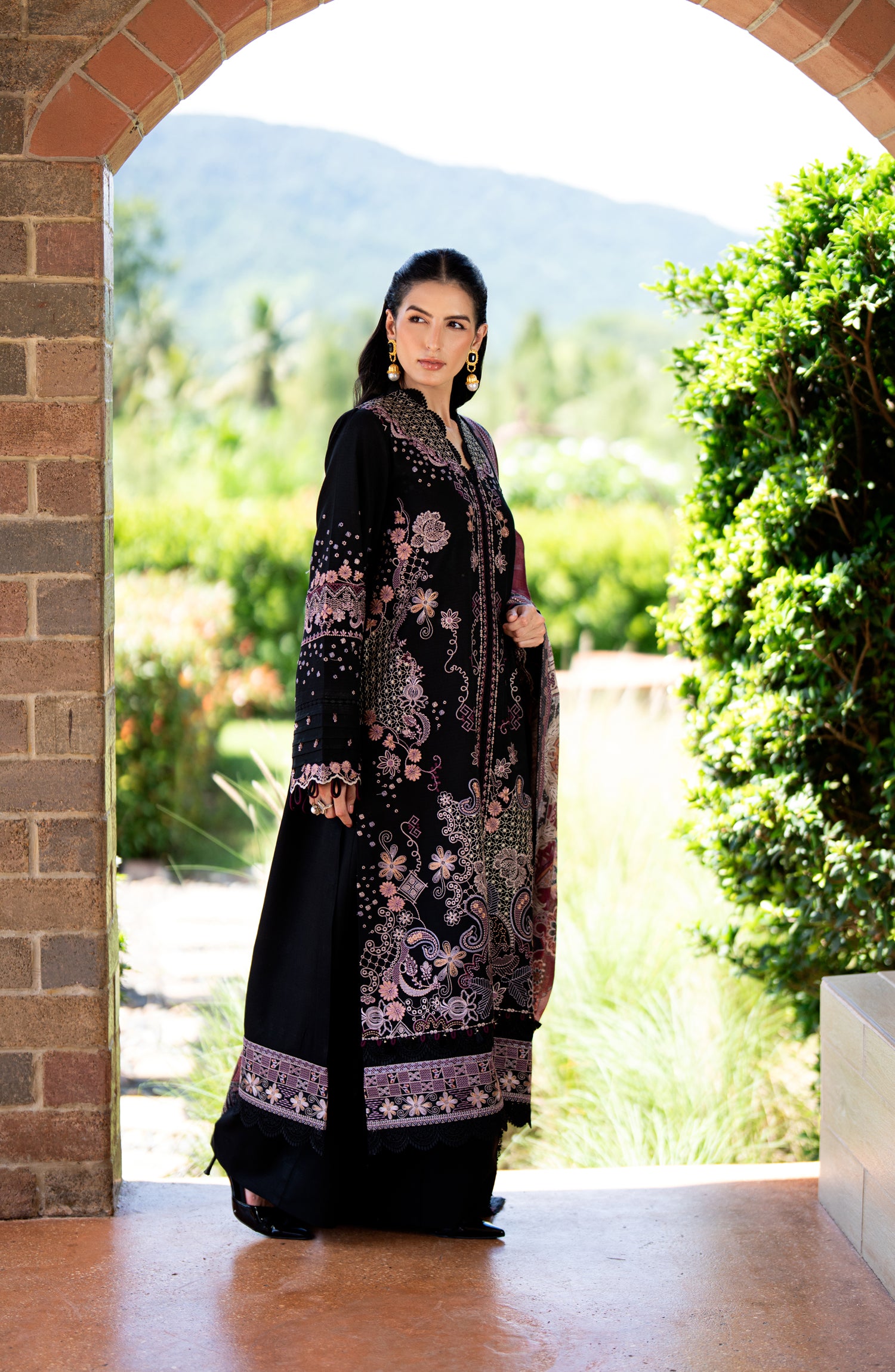 Florent Serenity Embroidered Dobby Unstitched 3 Piece Suit - 06 Noir - FL26SNT - Black - Winter Collection