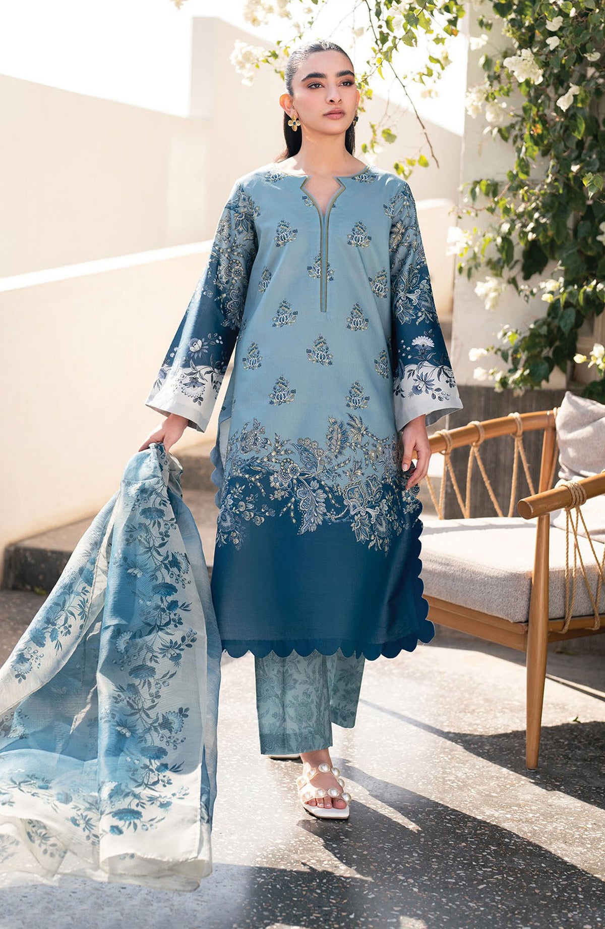 Xenia Embroidered Lawn Unstitched 3 Piece Suit - Nehar - XF25SA - Blue - Summer Collection