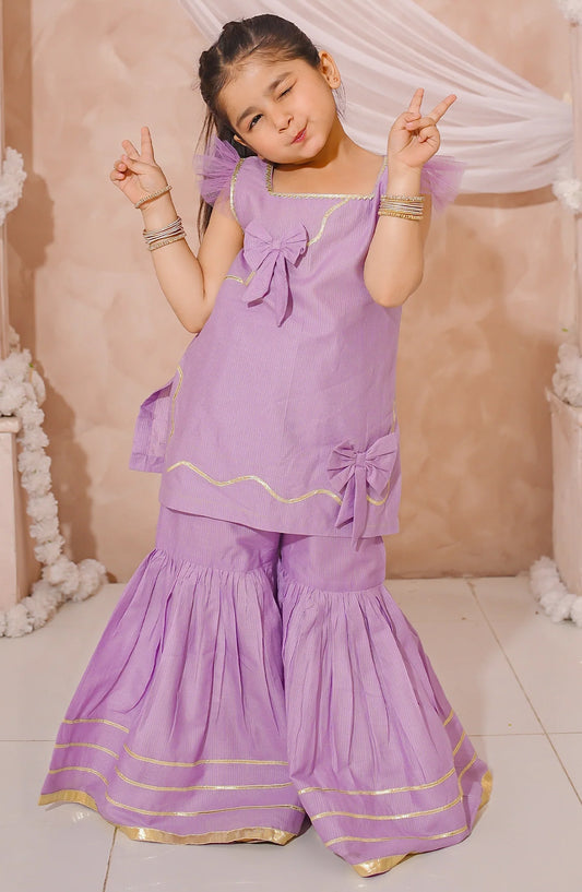 3 Piece Purple Lawn Embroidered Gharara - 10870-Prpl - MOD26MT - Festive Collection