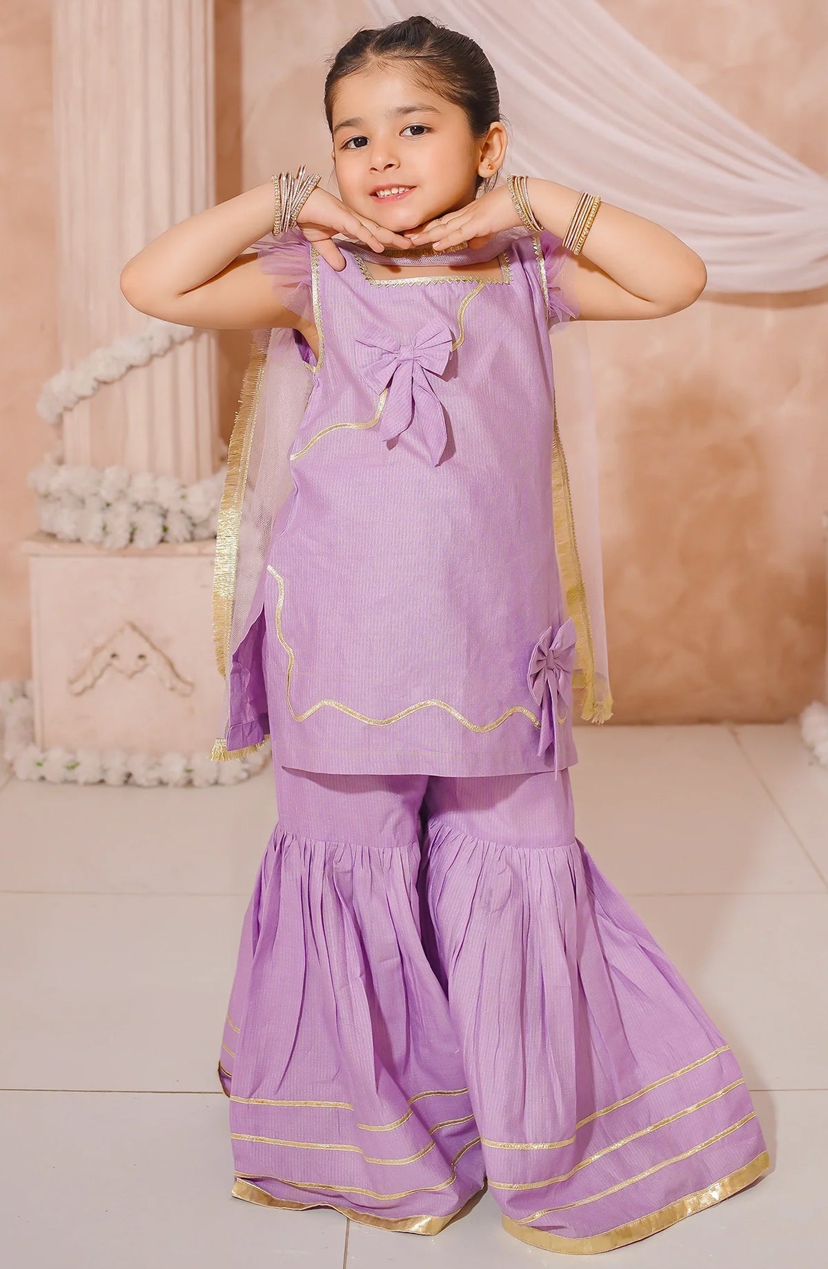 3 Piece Purple Lawn Embroidered Gharara - 10870-Prpl - MOD26MT - Festive Collection