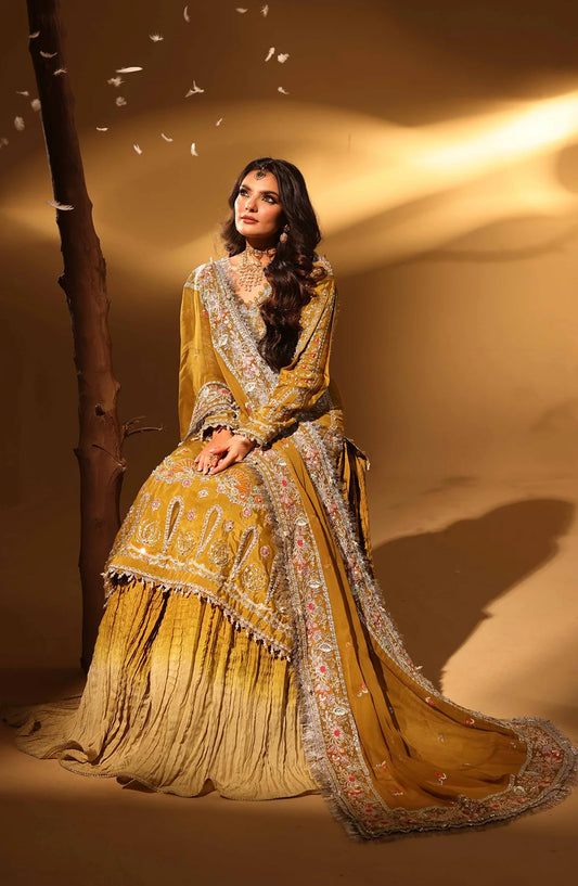 Aylin Luxury Embroidered Raw Silk Unstitched 3 Piece Suit - 06 Mustard Charm - AYL26SL - Mustard - Festive Collection
