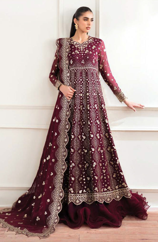 Farasha Luxury Essence Formals Embroidered Chiffon Unstitched 3 Piece Suit - Maroon Empress - FSH25EF - Maroon - Festive Collection