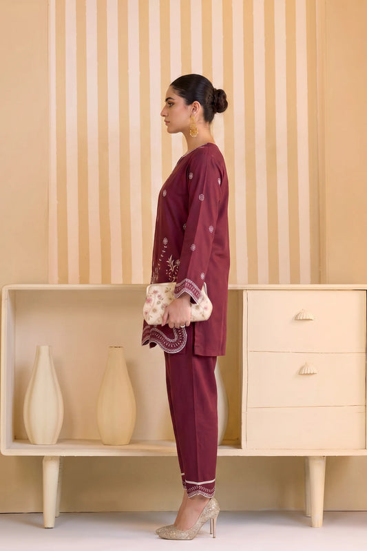 Mulaqaat By Amna Khadija Embroidered Cotton Stitched 2 Piece Co-Ord Set - AKMEC-15 - AM26MULQD3 - Red - Summer Collection