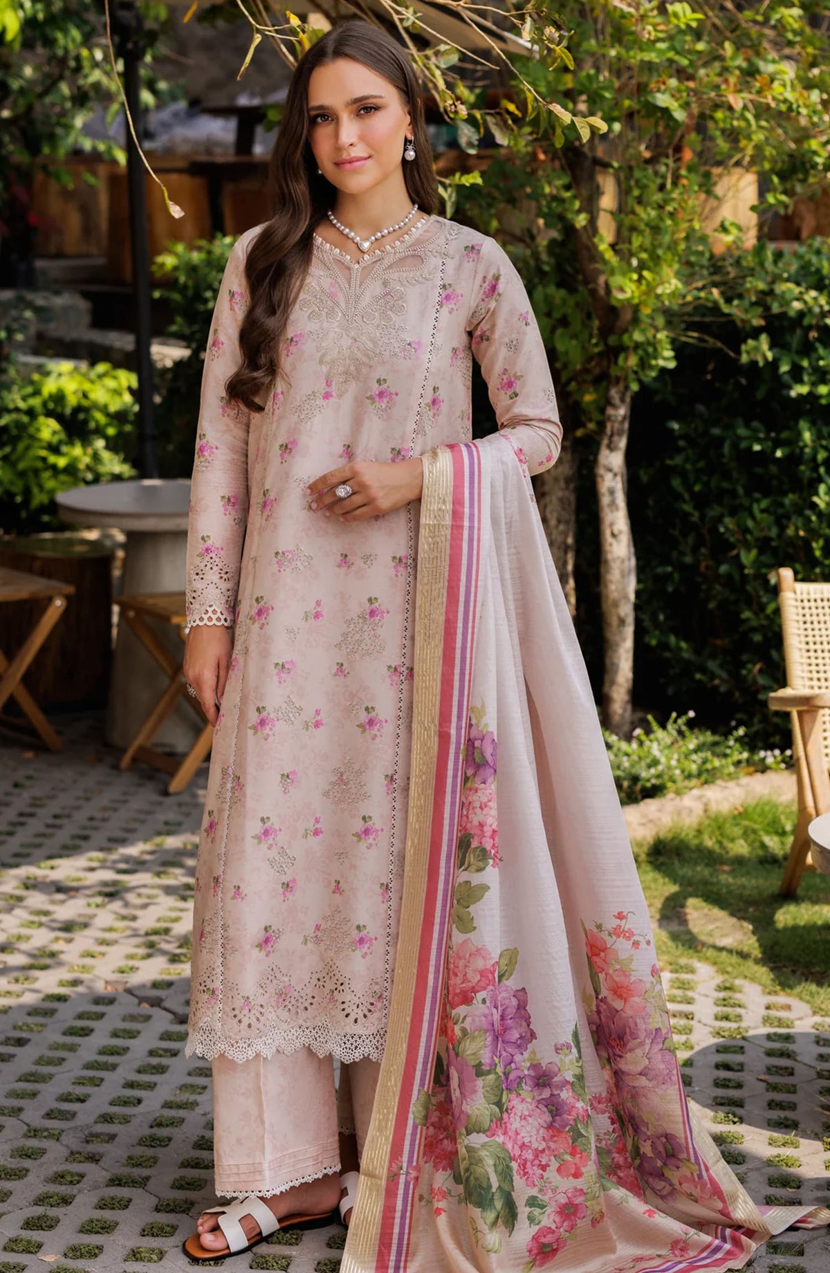 Xenia Embroidered Lawn Unstitched 3 Piece Suit - Annaya - XF25LL - Pink - Summer Collection