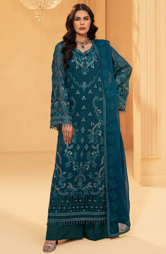 Nikhaar by Lavish Premium Embroidered Chiffon Unstitched 3 Piece Suit - Calypso - LP25NIK - Green - Formal Collection